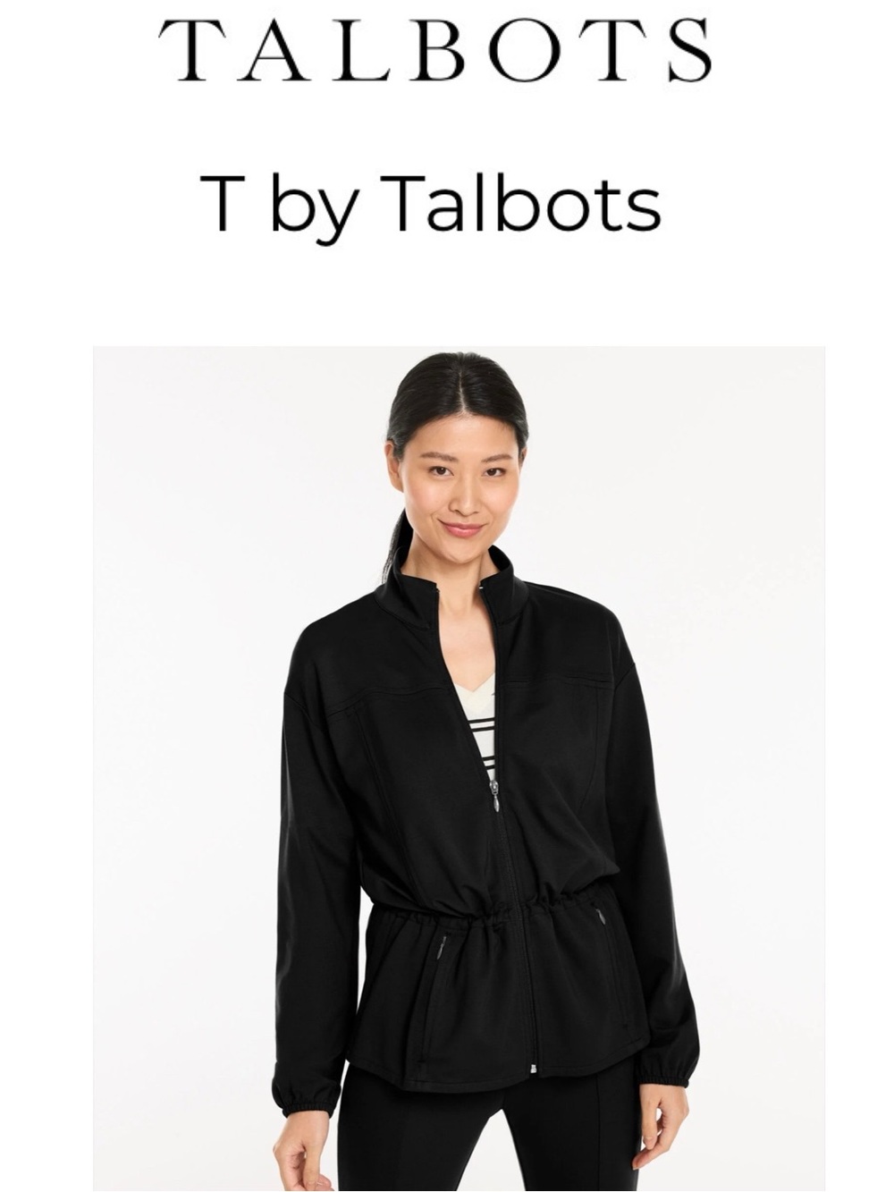 Talbots Black Tech Stretch Zip-Front Drawstring Jacket #58933176 XLP NWOT